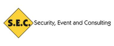 S.E.C. GmbH & Co. KG Gelbes Rautensymbol mit den schwarzen Buchstaben 'S.E.C.' links neben dem Text 'Security, Event and Consulting'.