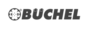 Logo Ein Logo, das das Wort "BÜCHEL" in ansprechender Schrift zeigt, ergänzt durch ein dekoratives Emblem mit vierblättrigen Kleeblättern und den Buchstaben "X", "-", und "B."
